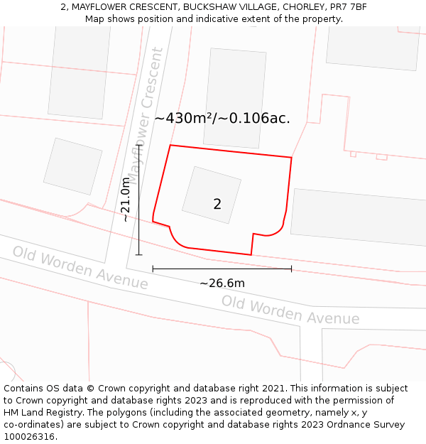 2, MAYFLOWER CRESCENT, BUCKSHAW VILLAGE, CHORLEY, PR7 7BF: Plot and title map