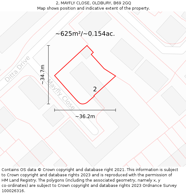 2, MAYFLY CLOSE, OLDBURY, B69 2GQ: Plot and title map