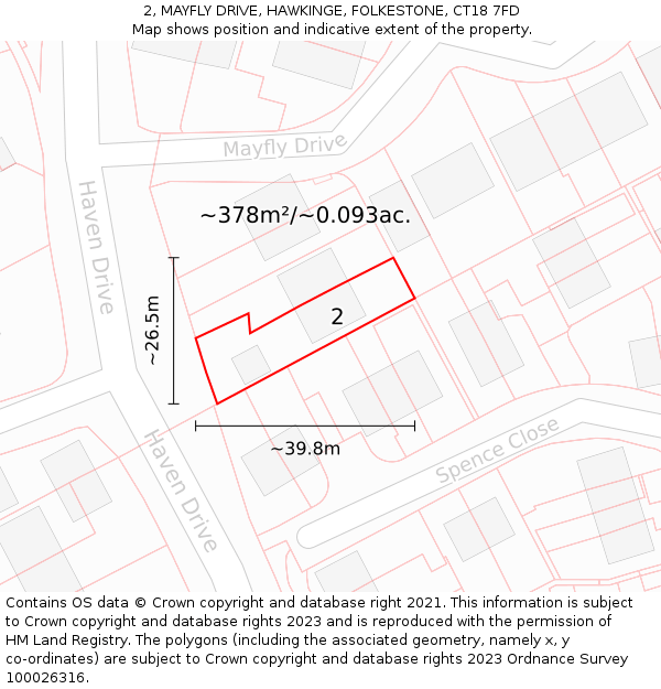 2, MAYFLY DRIVE, HAWKINGE, FOLKESTONE, CT18 7FD: Plot and title map