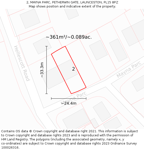 2, MAYNA PARC, PETHERWIN GATE, LAUNCESTON, PL15 8PZ: Plot and title map