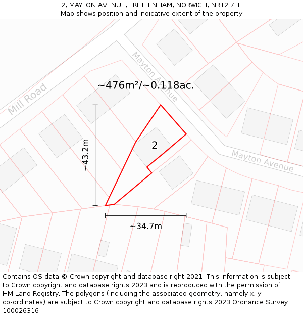 2, MAYTON AVENUE, FRETTENHAM, NORWICH, NR12 7LH: Plot and title map