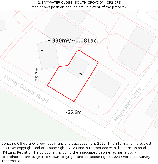 2, MAYWATER CLOSE, SOUTH CROYDON, CR2 0RS: Plot and title map