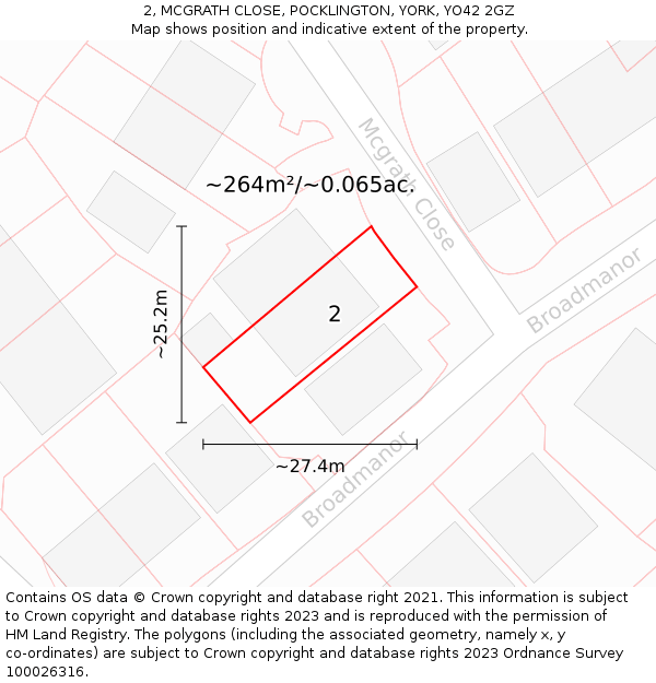 2, MCGRATH CLOSE, POCKLINGTON, YORK, YO42 2GZ: Plot and title map