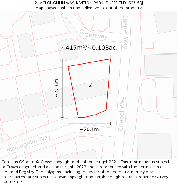2, MCLOUGHLIN WAY, KIVETON PARK, SHEFFIELD, S26 6QJ: Plot and title map