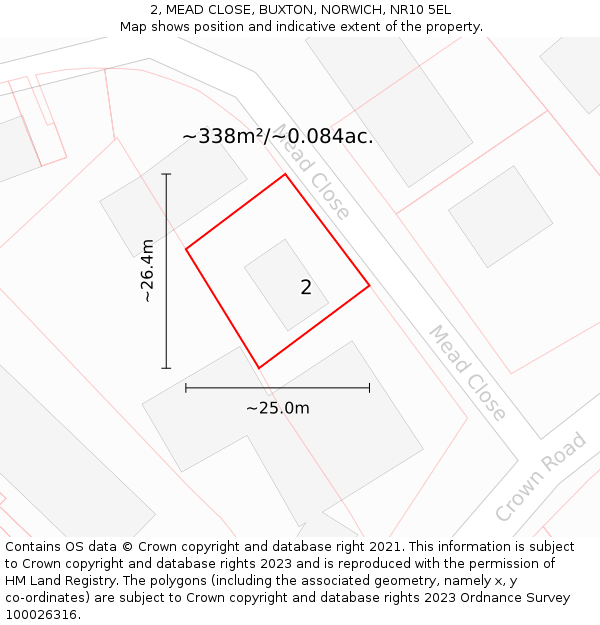 2, MEAD CLOSE, BUXTON, NORWICH, NR10 5EL: Plot and title map