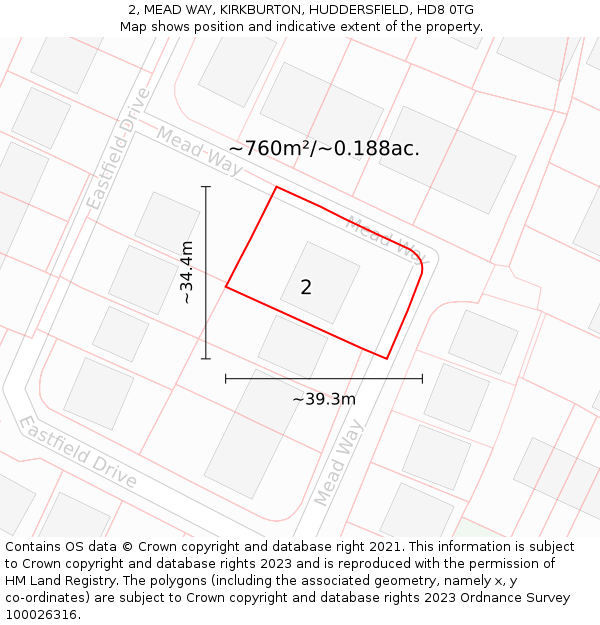 2, MEAD WAY, KIRKBURTON, HUDDERSFIELD, HD8 0TG: Plot and title map