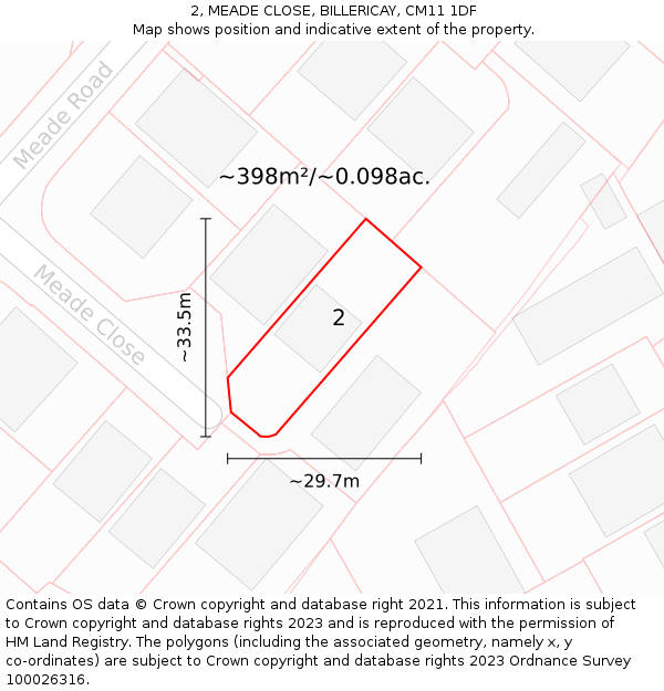 2, MEADE CLOSE, BILLERICAY, CM11 1DF: Plot and title map