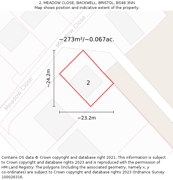 2, MEADOW CLOSE, BACKWELL, BRISTOL, BS48 3NN: Plot and title map