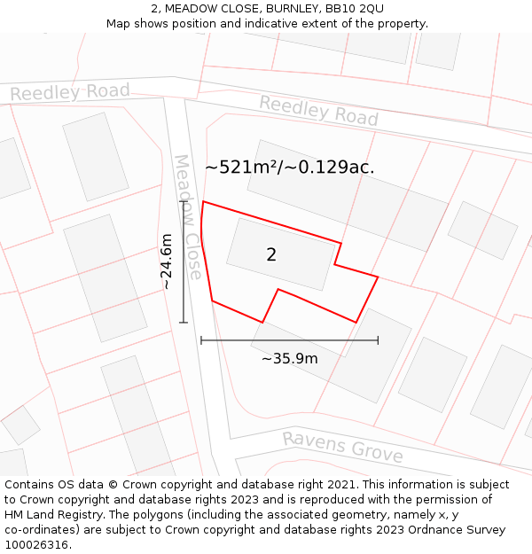 2, MEADOW CLOSE, BURNLEY, BB10 2QU: Plot and title map