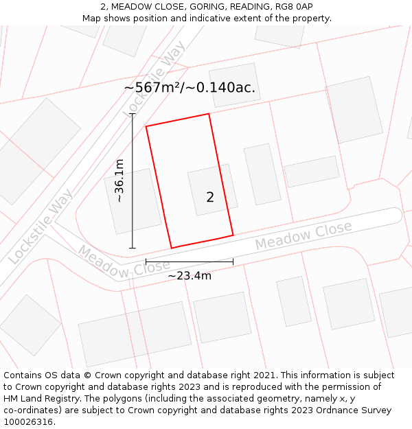 2, MEADOW CLOSE, GORING, READING, RG8 0AP: Plot and title map