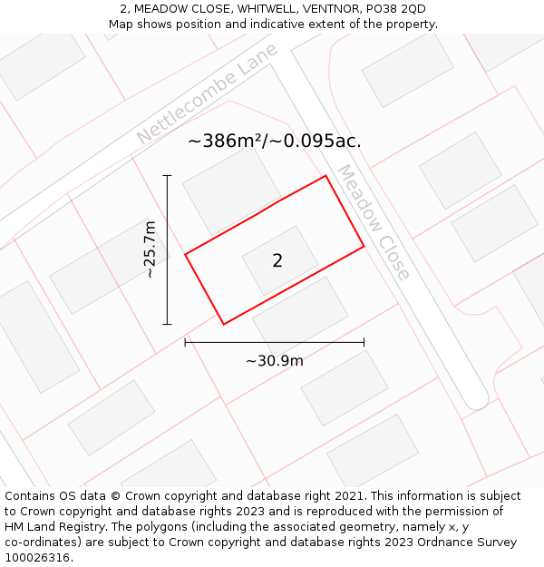 2, MEADOW CLOSE, WHITWELL, VENTNOR, PO38 2QD: Plot and title map