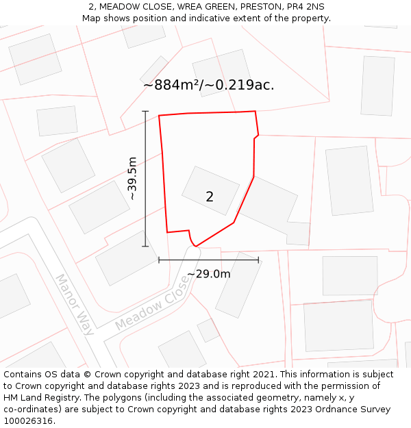 2, MEADOW CLOSE, WREA GREEN, PRESTON, PR4 2NS: Plot and title map