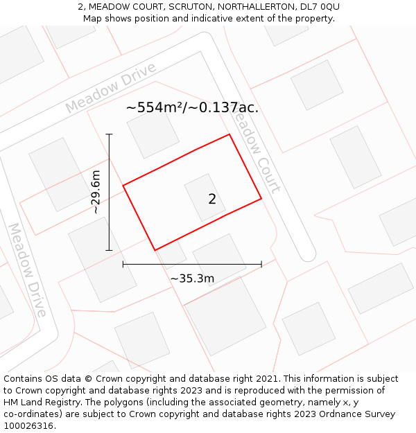 2, MEADOW COURT, SCRUTON, NORTHALLERTON, DL7 0QU: Plot and title map