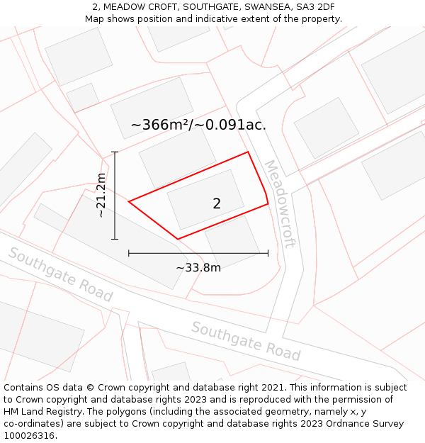 2, MEADOW CROFT, SOUTHGATE, SWANSEA, SA3 2DF: Plot and title map