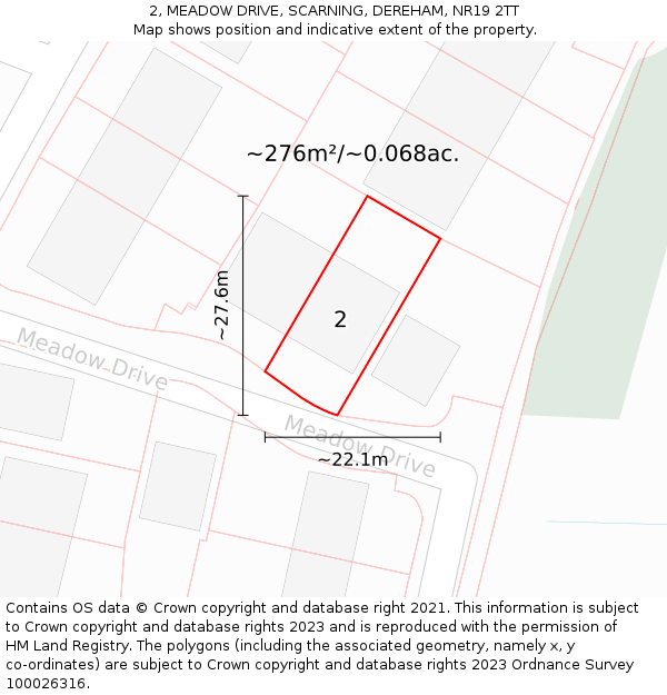 2, MEADOW DRIVE, SCARNING, DEREHAM, NR19 2TT: Plot and title map