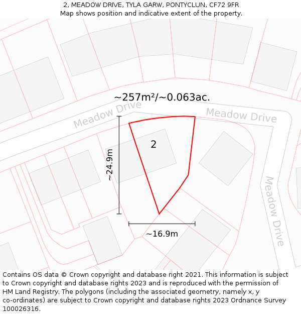 2, MEADOW DRIVE, TYLA GARW, PONTYCLUN, CF72 9FR: Plot and title map