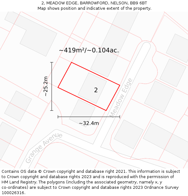 2, MEADOW EDGE, BARROWFORD, NELSON, BB9 6BT: Plot and title map