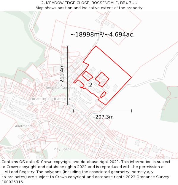 2, MEADOW EDGE CLOSE, ROSSENDALE, BB4 7UU: Plot and title map