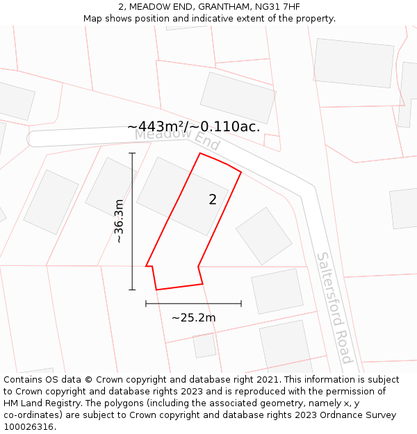 2, MEADOW END, GRANTHAM, NG31 7HF: Plot and title map