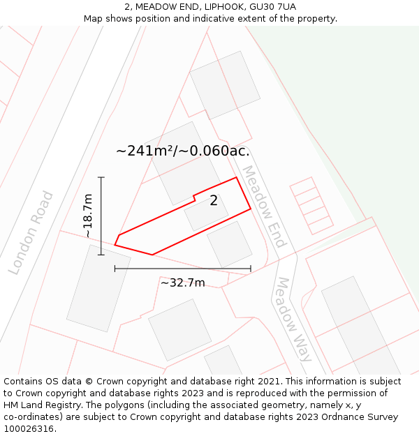 2, MEADOW END, LIPHOOK, GU30 7UA: Plot and title map