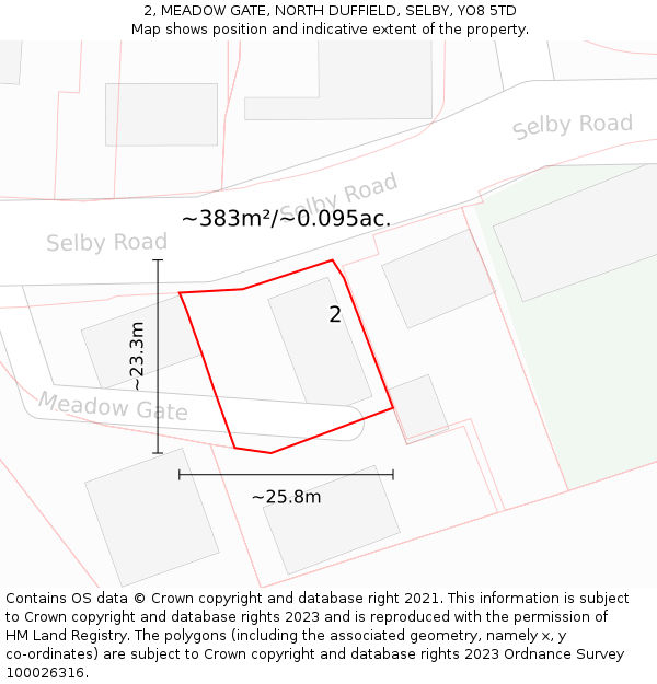 2, MEADOW GATE, NORTH DUFFIELD, SELBY, YO8 5TD: Plot and title map