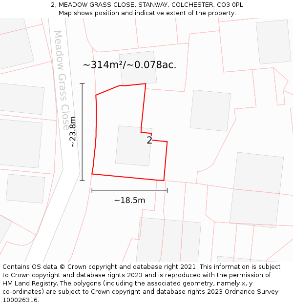 2, MEADOW GRASS CLOSE, STANWAY, COLCHESTER, CO3 0PL: Plot and title map