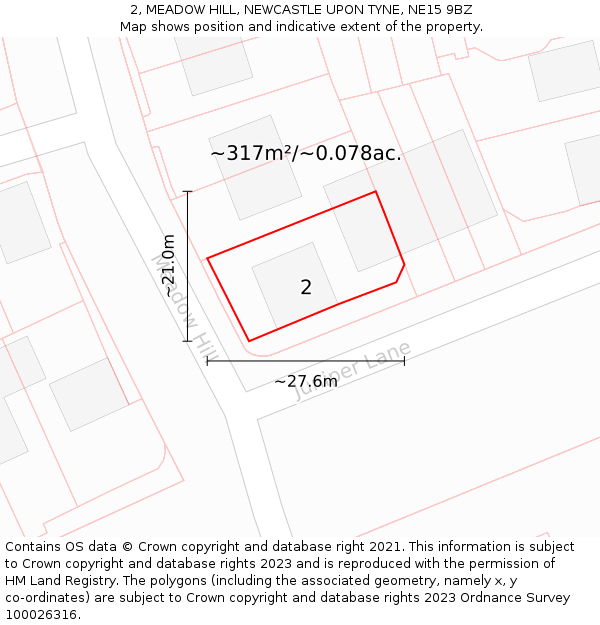 2, MEADOW HILL, NEWCASTLE UPON TYNE, NE15 9BZ: Plot and title map