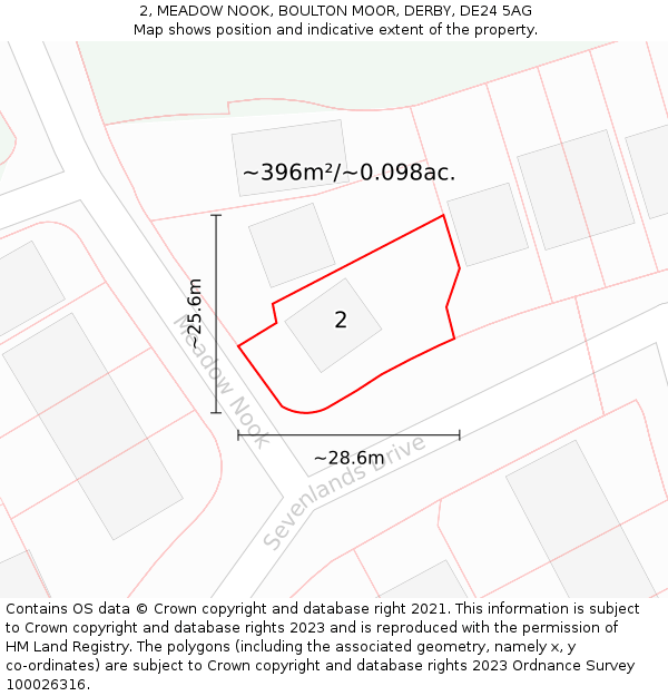 2, MEADOW NOOK, BOULTON MOOR, DERBY, DE24 5AG: Plot and title map