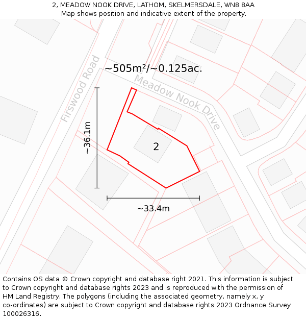 2, MEADOW NOOK DRIVE, LATHOM, SKELMERSDALE, WN8 8AA: Plot and title map