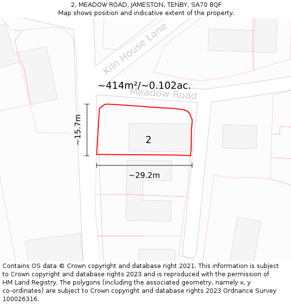 2, MEADOW ROAD, JAMESTON, TENBY, SA70 8QF: Plot and title map