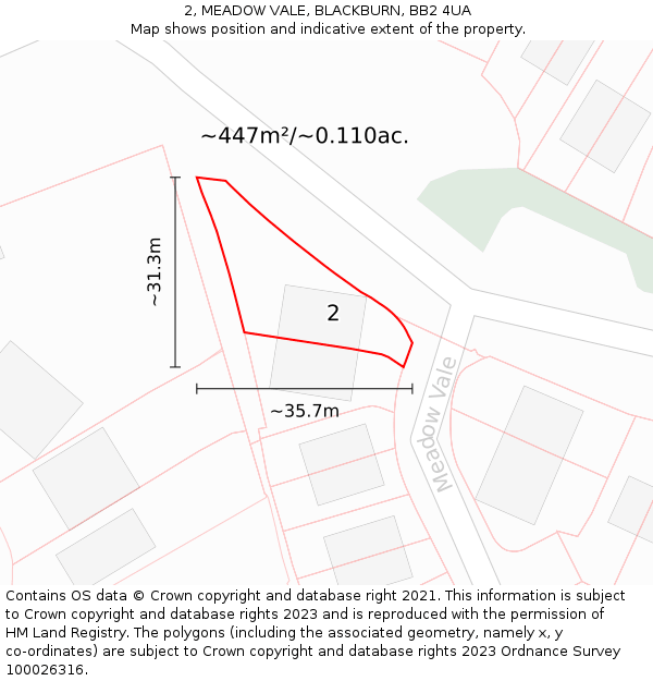 2, MEADOW VALE, BLACKBURN, BB2 4UA: Plot and title map