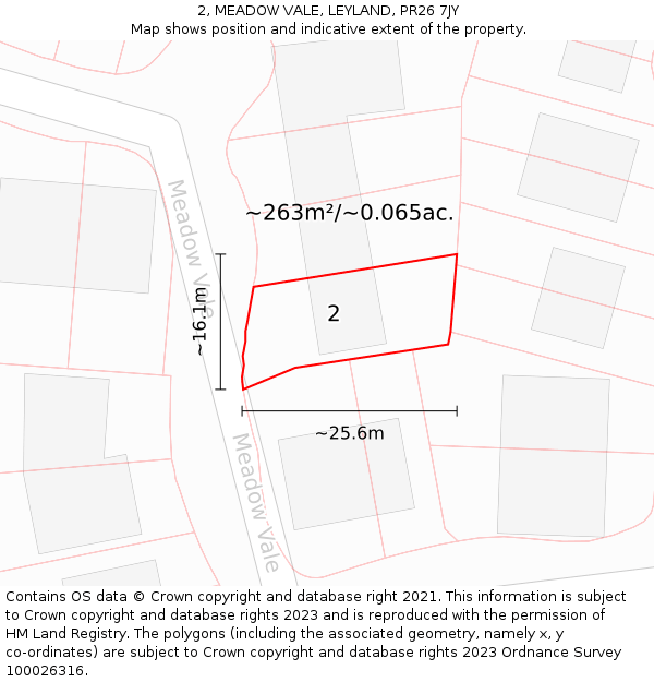 2, MEADOW VALE, LEYLAND, PR26 7JY: Plot and title map