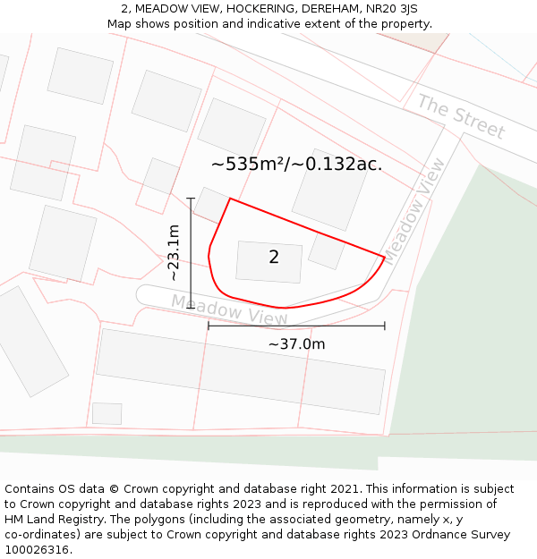2, MEADOW VIEW, HOCKERING, DEREHAM, NR20 3JS: Plot and title map