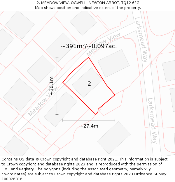 2, MEADOW VIEW, OGWELL, NEWTON ABBOT, TQ12 6FG: Plot and title map