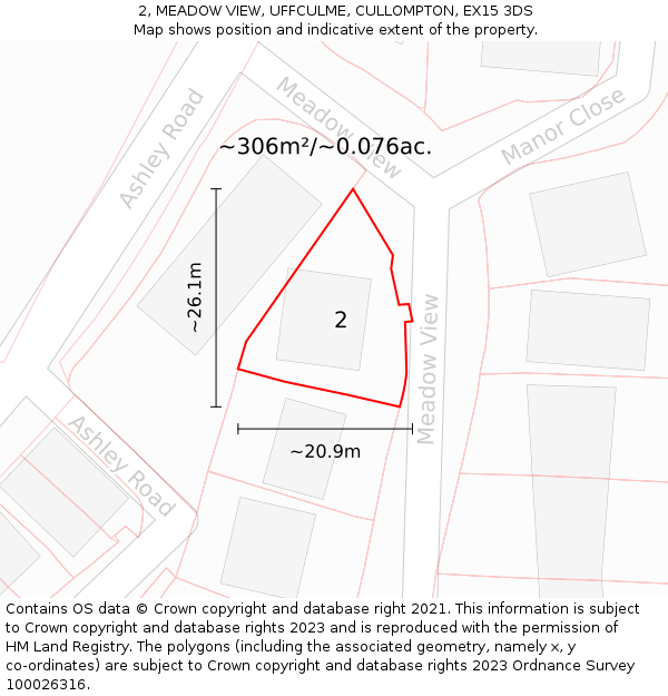 2, MEADOW VIEW, UFFCULME, CULLOMPTON, EX15 3DS: Plot and title map
