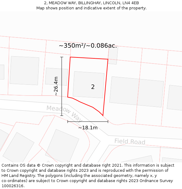 2, MEADOW WAY, BILLINGHAY, LINCOLN, LN4 4EB: Plot and title map