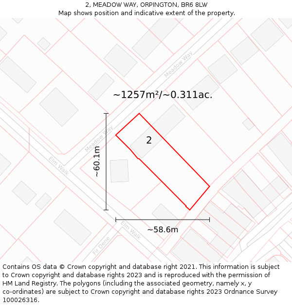 2, MEADOW WAY, ORPINGTON, BR6 8LW: Plot and title map