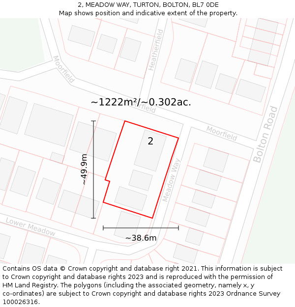 2, MEADOW WAY, TURTON, BOLTON, BL7 0DE: Plot and title map