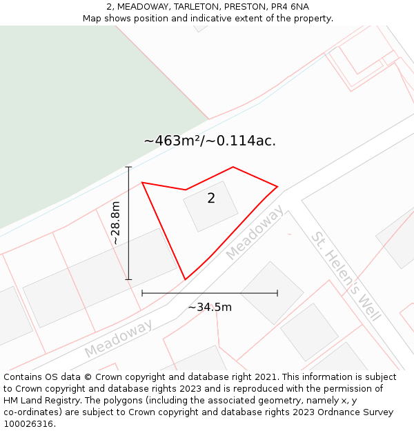 2, MEADOWAY, TARLETON, PRESTON, PR4 6NA: Plot and title map