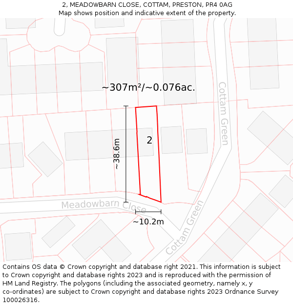 2, MEADOWBARN CLOSE, COTTAM, PRESTON, PR4 0AG: Plot and title map