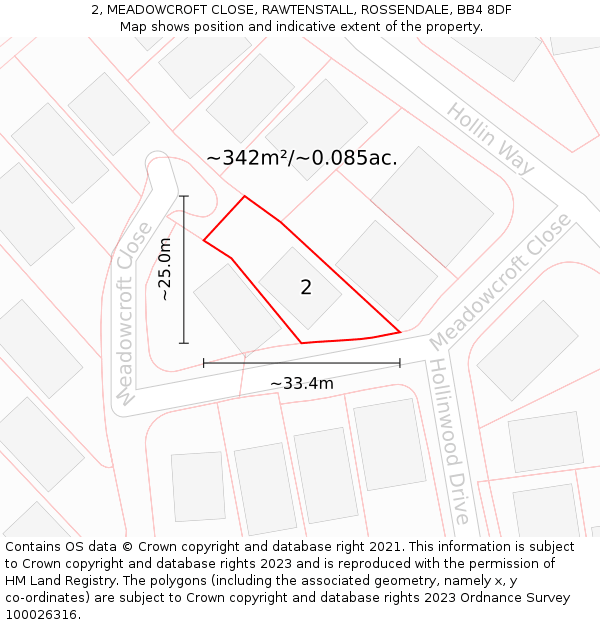 2, MEADOWCROFT CLOSE, RAWTENSTALL, ROSSENDALE, BB4 8DF: Plot and title map