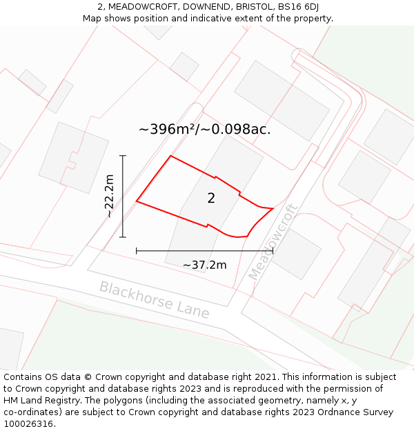 2, MEADOWCROFT, DOWNEND, BRISTOL, BS16 6DJ: Plot and title map