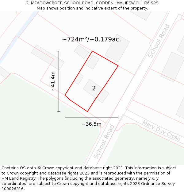 2, MEADOWCROFT, SCHOOL ROAD, CODDENHAM, IPSWICH, IP6 9PS: Plot and title map