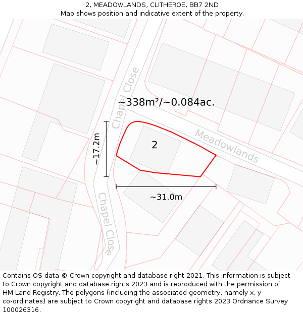2, MEADOWLANDS, CLITHEROE, BB7 2ND: Plot and title map