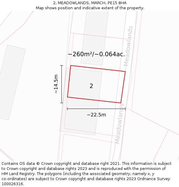 2, MEADOWLANDS, MARCH, PE15 8HA: Plot and title map