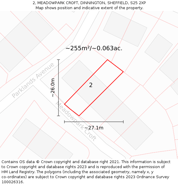2, MEADOWPARK CROFT, DINNINGTON, SHEFFIELD, S25 2XP: Plot and title map
