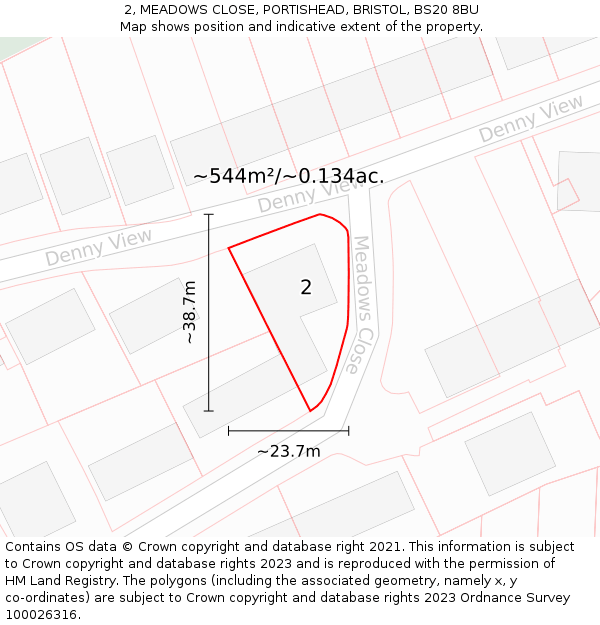 2, MEADOWS CLOSE, PORTISHEAD, BRISTOL, BS20 8BU: Plot and title map