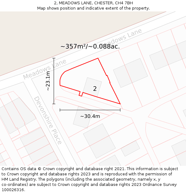 2, MEADOWS LANE, CHESTER, CH4 7BH: Plot and title map