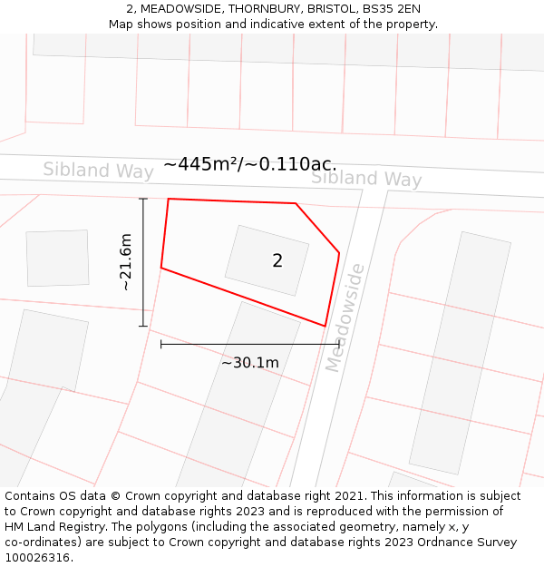 2, MEADOWSIDE, THORNBURY, BRISTOL, BS35 2EN: Plot and title map