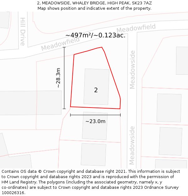 2, MEADOWSIDE, WHALEY BRIDGE, HIGH PEAK, SK23 7AZ: Plot and title map